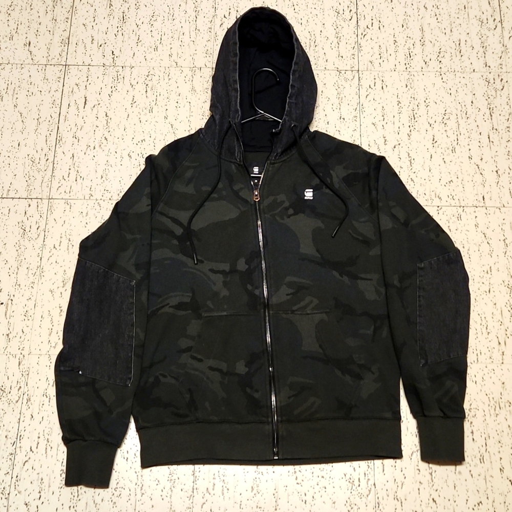 G-Star Raw Cored Hooded Raglan Camo Full Zip Hoodie Green, Gray And Black